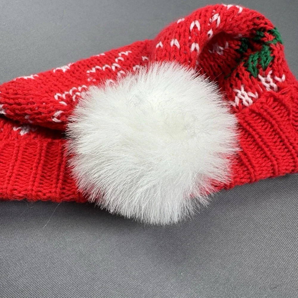 Vintage Kids Red/Green Stocking Cap‎ With White Puff